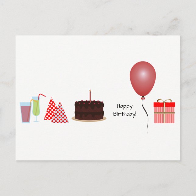 Tarjeta de Feliz Cumpleaños - en rojo (Anverso)