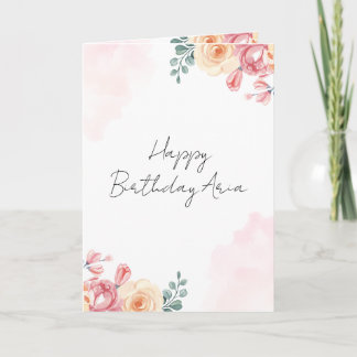 Tarjeta de Feliz Cumpleaños Floral Acuarela | Rosa