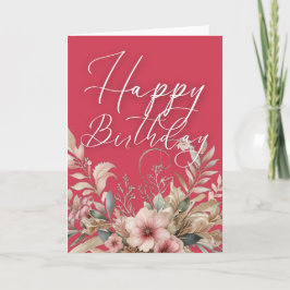 Tarjeta de Feliz Cumpleaños Floral Boho con Acuare