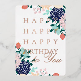 Tarjeta de Feliz Cumpleaños Floral con Lámina de O