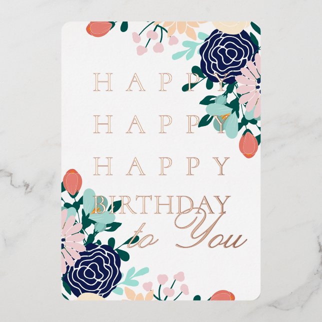 Tarjeta de Feliz Cumpleaños Floral con Lámina de O (Anverso)