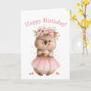 Tarjeta de Feliz Cumpleaños Floral con Quokka Ador