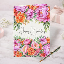Tarjeta de Feliz Cumpleaños Floral de Elegantes Pe