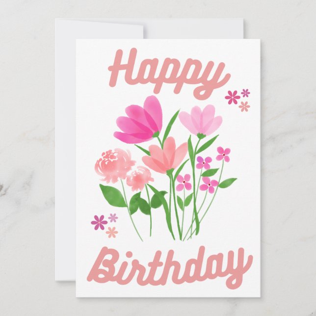 Tarjeta de Feliz Cumpleaños flores rosadas (Anverso)