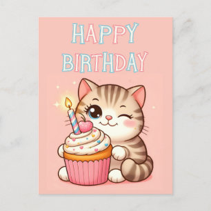 Tarjeta de Feliz Cumpleaños gatito magdalena