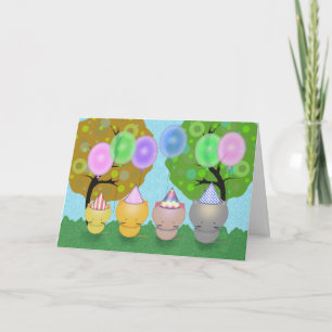 Tarjeta de Feliz Cumpleaños Gatitos y Globos