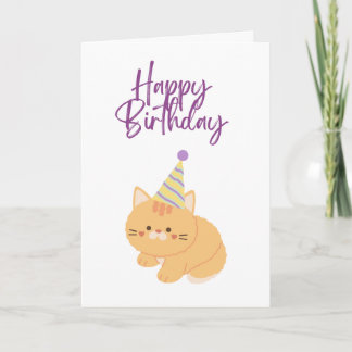 Tarjeta de Feliz Cumpleaños Gato Naranja Adorable