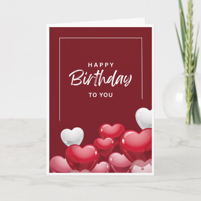 Tarjeta de Feliz Cumpleaños — Globos de Corazón Ro (Anverso)
