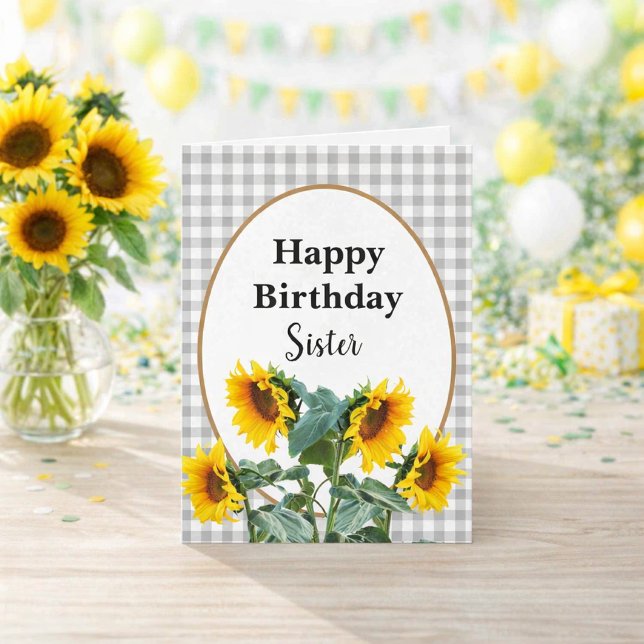 Tarjeta de Feliz Cumpleaños Hermana Floral Sunflow (“Bright sunflower birthday card for sister cheerful floral design with warm yellow celebration ton)