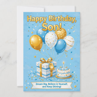Tarjeta de Feliz Cumpleaños Hijo - Tarta de Globos