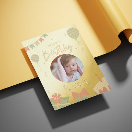 Tarjeta de Feliz Cumpleaños Ilustrativa Verde Con 