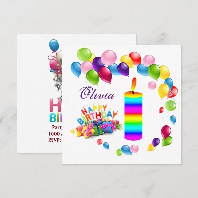 Tarjeta de Feliz Cumpleaños Invitación Globos (Anverso / Reverso)