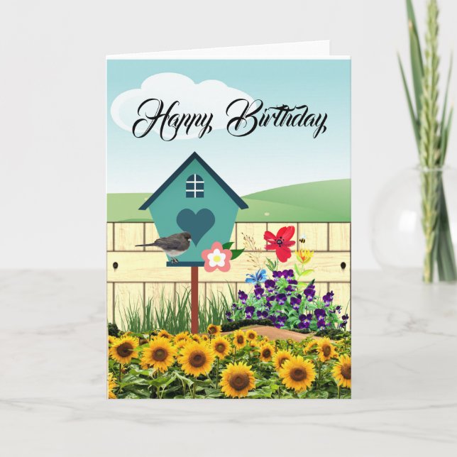 Tarjeta de Feliz Cumpleaños Jardín de Flores (Anverso)