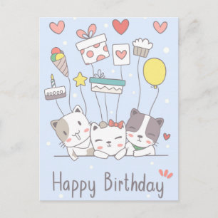 Tarjeta de Feliz Cumpleaños Kawaii