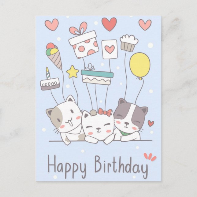 Tarjeta de Feliz Cumpleaños Kawaii (Anverso)