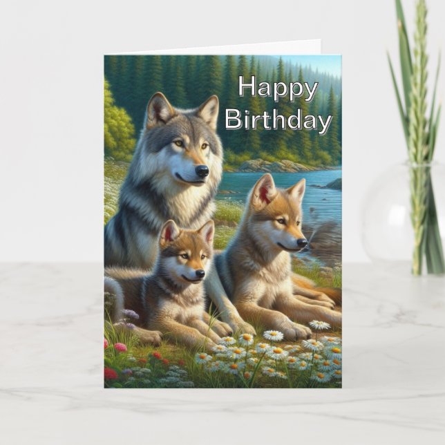 Tarjeta de Feliz Cumpleaños Lobo Naturaleza (Anverso)