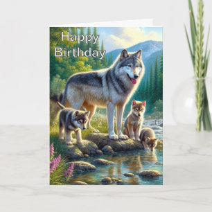 Tarjeta de Feliz Cumpleaños Lobos Naturaleza