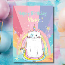 Tarjeta de Feliz Cumpleaños Mágica de Caticorn Meo