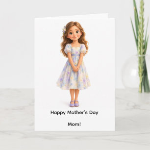 Tarjeta de Feliz Cumpleaños Mamá con Niña de Dibuj