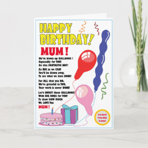 Tarjeta de FELIZ CUMPLEAÑOS MAMÁ globo adorable