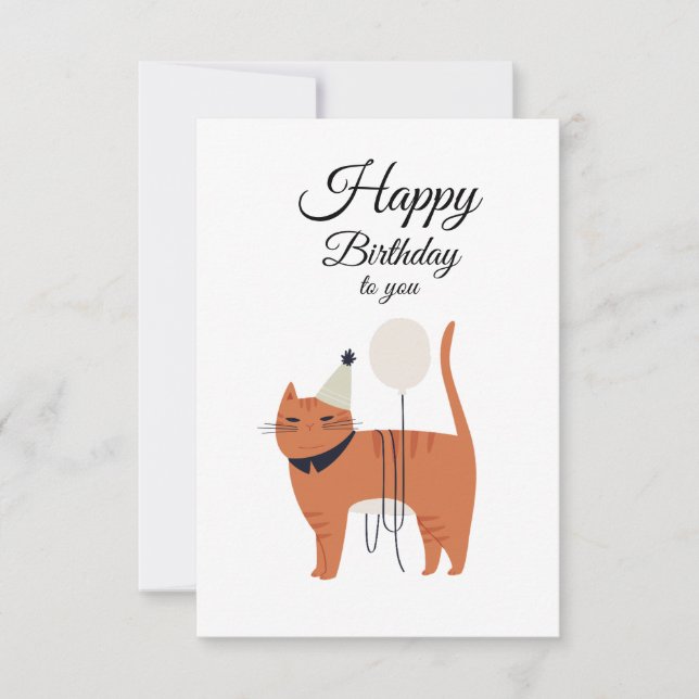 Tarjeta de Feliz Cumpleaños Mínima para Gato (Anverso)