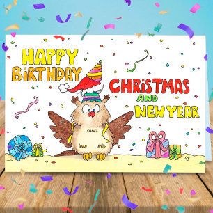 Tarjeta de Feliz Cumpleaños, Navidad y Año Nuevo
