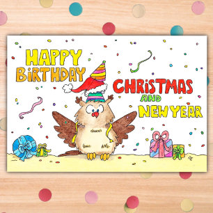 Tarjeta de Feliz Cumpleaños, Navidad y Año Nuevo