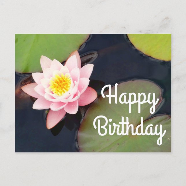 Tarjeta de Feliz Cumpleaños Nenúfar Rosa #1 (Anverso)