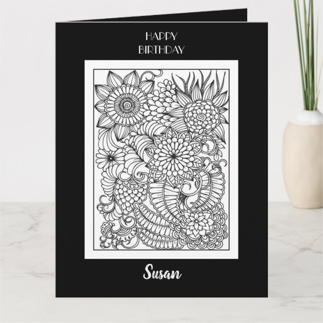 Tarjeta de Feliz Cumpleaños para Colorear Divertid (Anverso)