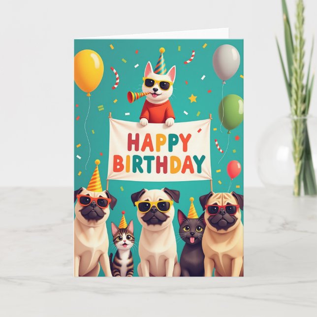 Tarjeta de Feliz Cumpleaños para Fiesta de Mascota (Anverso)