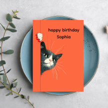 Tarjeta de Feliz Cumpleaños para Gato Juguetón