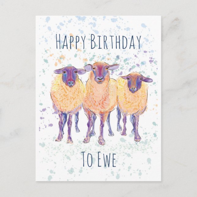 Tarjeta de Feliz Cumpleaños para Oveja (Anverso)