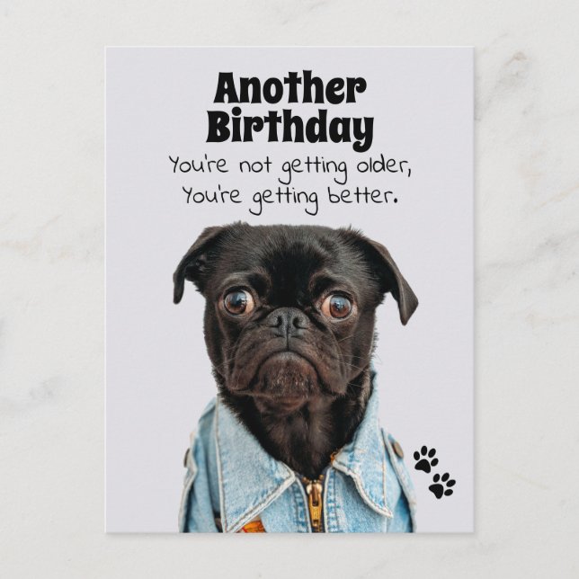 Tarjeta de Feliz Cumpleaños para Perro Pug Mejora  (Anverso)