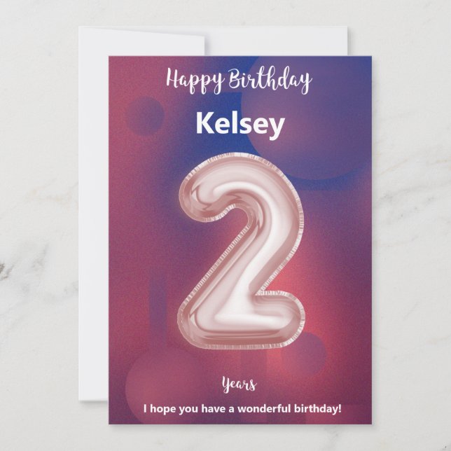 Tarjeta de Feliz Cumpleaños para un niño de dos añ (Anverso)
