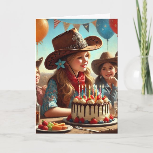 Tarjeta de Feliz Cumpleaños para Vaquera del Oeste (Anverso)