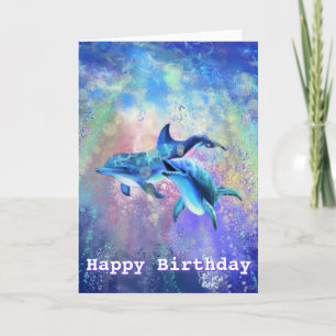 Tarjeta de Feliz Cumpleaños Pareja de Delfines