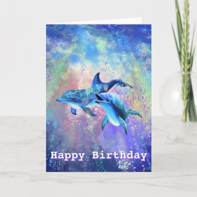 Tarjeta de Feliz Cumpleaños Pareja de Delfines (Anverso)
