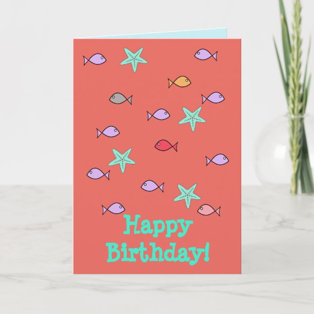 Tarjeta de Feliz Cumpleaños Pez Estrella de Mar (Anverso)