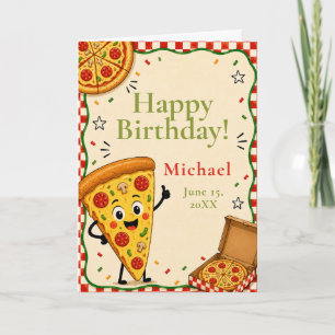 Tarjeta de Feliz Cumpleaños Pizza para Niños
