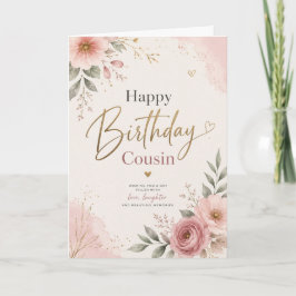 Tarjeta de Feliz Cumpleaños Prima Elegante Floral