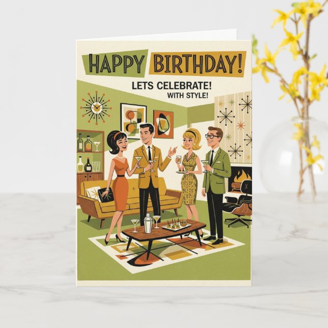 Tarjeta de Feliz Cumpleaños Retro de la fiesta de  (flor amarilla)