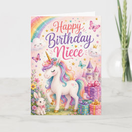 Tarjeta de Feliz Cumpleaños Sobrina Unicornio Mági