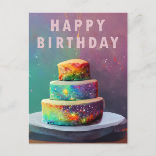 Tarjeta de Feliz Cumpleaños Tarta de Confeti Espac