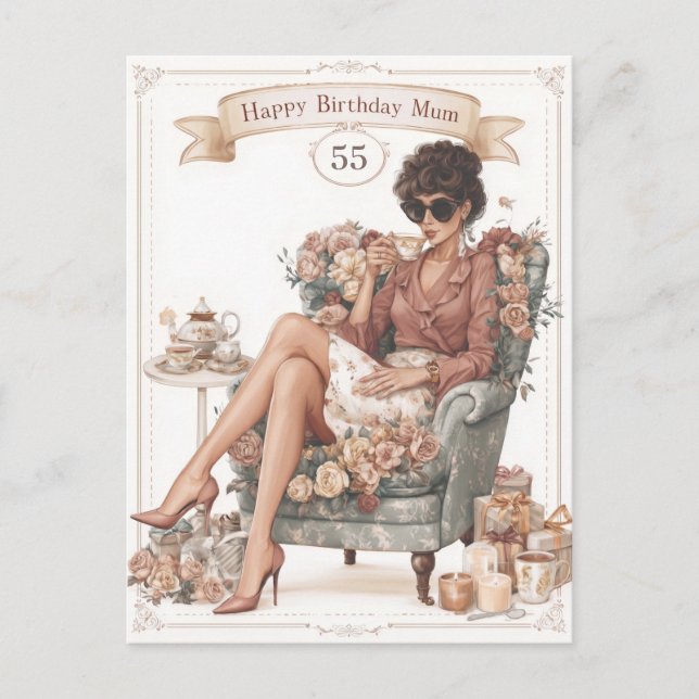 Tarjeta de Feliz Cumpleaños Vintage para Mamá con  (Anverso)