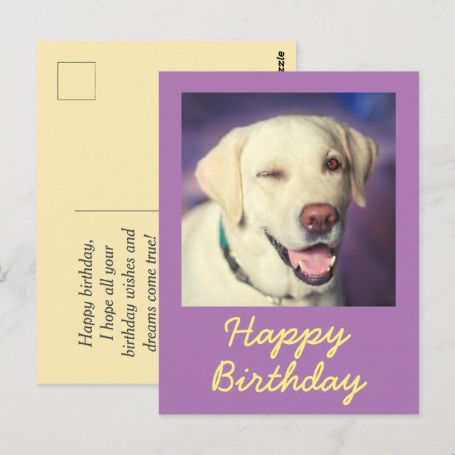 Tarjeta de Feliz Cumpleaños y Perro Divertido Retr (Anverso / Reverso)