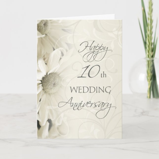 Tarjeta de Feliz Décimo Aniversario de Boda con Fl (Anverso)