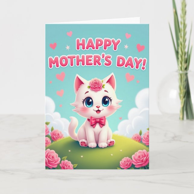 Tarjeta de Feliz Día con Diseño de Gato (Anverso)