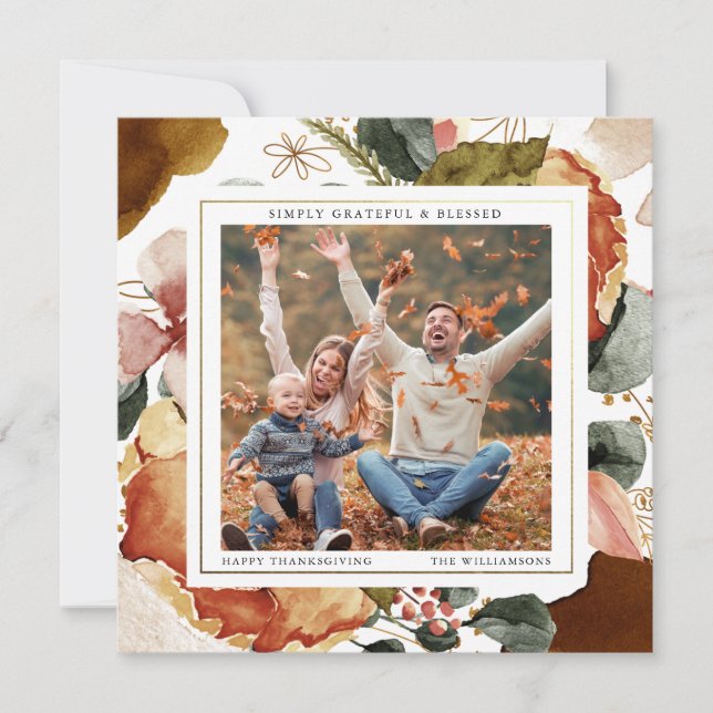 Tarjeta de Feliz Día de Acción de Gracias con Foto (Anverso)