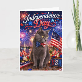 Tarjeta de Feliz Día de la Independencia con Gatos