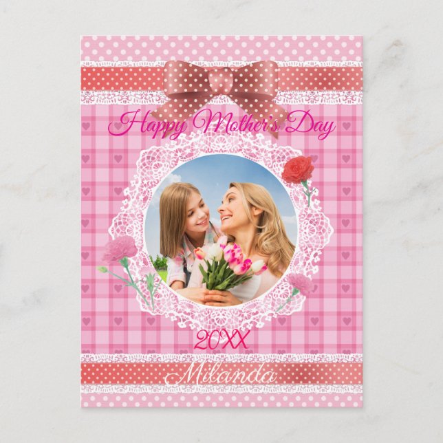 Tarjeta de Feliz Día de la Madre con cinta de enca (Anverso)
